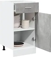 Lyon Concrete Grey Kitchen Base Cabinet, 40x46x81.5 cm Engineered Wood Drawer Storage, Modern Pantry Organizer