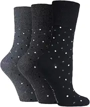 [SockShop] Gentle Grip | Ladie's 3-pack Cotton Rich Crew Socks | Soft, Anti constriction/Non-Binding Fit | 3 Pairs | Women's 4-8UK / 5-9US / 37-42EU | Dots Monochrome Black Charcoal Grey