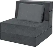 Ressainic Folding Sofa Bed Chair with Pillow,Convertible Fold Out Chair Bed Sleeper,Foam Floor Mattress, Foldable Futon Couch Bed for Living Room/Dorm/Guest/Office (Grey, Single)