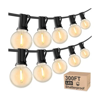 RTTY Outdoor String Lights 300 FT Globe LED Patio Lights with G40 Plastic Bul...