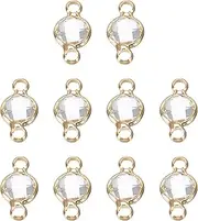 uxcell Birthstone Connector Link 2mm Hole White 304 Stainless Steel Crystal Bead Glass Links Charm Silver Plated Round for Drop Dangle Pendant Anklet,10Pcs