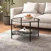 Tempered Glass Coffee Table with Storage 2 Tier Round Center Table for Living Room, Home, Office, 70 x 46 cm