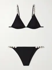 [Sara Cristina] Sara Cristina - Cowries Embellished Triangle Bikini - Black - medium medium Black