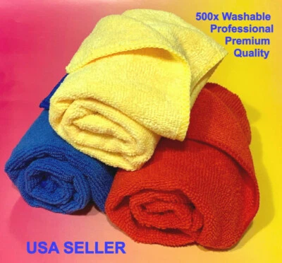 3 BLUE YELLOW RED MICROFIBER TOWELS CLOTH: CLEANING DETAILING POLISHING RAG CAR