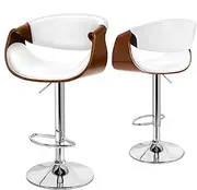 ALFORDSON 2X Bar Stools, Trice Swivel Adjustable Kitchen Stool with Anti-Slip Floor Protector, Counter Barstool Wooden Dining Chair in 61-82cm Seat Height for Home Bar Dining Room, White