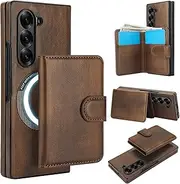 Konstreet for Samsung Galaxy Z Fold5 Case 2-in-1 Detachable Magnetic Wallet with 5 Card Slots Compatible MagSafe and RFlD Blocking PU Leather Kickstand and Wireless Charging- Brown