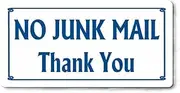 No Junk Mail Sticker Quality Water & Fade Proof Vinyl 120mm x 60mm