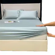 Catzon Soft Luxury Silky Satin Bed Sheets Pillowcase 3 Piece Set Bedding-StarBlue