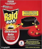 Raid Max Cockroach Baits, Cockroach Killer, Lasts up to 3 Months, Child Resistant Cockroach Trap, 6 Baits, 1 Pack