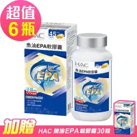 在飛比找Yahoo奇摩購物中心優惠-【永信HAC】魚油EPA軟膠囊x6瓶(90粒/瓶)-贈 魚油