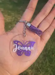 Personalised pretty butterfly Keyring keychain bag tag custom name