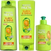 Garnier Fructis Sleek & Shine Shampoo, Conditioner & Leave-In Conditioning Cream Kit, For Frizzy, Dry Hair, 1 Kit (Packaging May Vary)