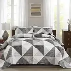 King Size Quilt Grey, 3 Pieces Patchwork Bedspread Bedding for King Size Bed,...