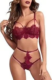 [Generic] Women's Lingerie Plus Size Women Lingerie Set Lace Teddy Strap Bodysuit with Garter Belts Valentine Panties