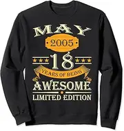 [X.Style] May 2005 18 Years of Being Awesome Retro 18th Birthday Sweatshirt ds1315 Sweater (S) Black