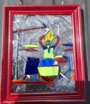 Drummer stained glass mosaic Suncatcher , Drums, handcrafted