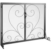 Vintage Black Iron Mesh 2-Panel Fireplace Screen Spark Guard 990x802MM Decor