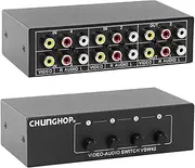 CHUNGHOP 4 in 2 Out 4 in 1 Out Composite AV Switcher 3 RCA Video Audio Switch Box Selector 4 in 1 Out 4x2 for HDTV LCD DVD STB Game Consoles, an Upgraded Version of 4 in 1 Out (4 in 2 Out)