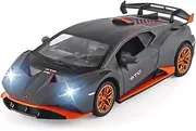 [OANMYJJO] Boy Toy Sports Car 1/24 Lambo Huracan STO Die Cast Metal Car Toys，Car Model with Sound Light and Pull Back，for Kids Age 3 Year and UP（Grey）
