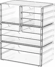 Yieach 3Pack Clear Drawer Organizers Stackable,Acrylic Storage Drawers With 10 Drawers,Multipurpose Office Supply Organizer and Makeup Organizer for Beauty,Craft,Pen,Medical,Stationary Desk Organizers