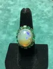 Large High Quality Ethiopian Opal & Emerald Sterling Silver Ring (7.25)
