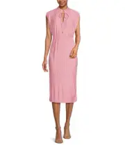 BOSS Emals Pleated Midi Dress Pink Cap Sleeve XL NWT $348