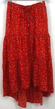Miss Me Skirt Size Medium Red Floral All Over Print Drawstring Waist Women New