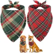 Vivifying Dog Christmas Bandana with Tassels Edges, 2 Pack Classic Plaid Tria...