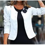 Women's Blazer Fall Short Bow Coat White Black Pink Fuchsia Elegant Street Spring Open Front Round Neck Regular Fit S M L XL XXL 3XL