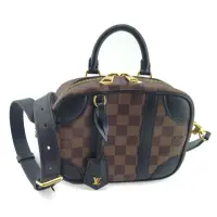 在飛比找momo購物網優惠-【Louis Vuitton 路易威登】咖啡色棋盤格紋搭黑色