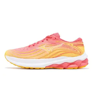 【MIZUNO 美津濃】慢跑鞋 Wave Skyrise 5 女鞋 粉 黃 回彈 厚底 路跑 運動鞋 美津濃(J1GD2409-22)