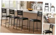 Bar Stools Set of 4, Wooden Barstools, Faux Leather Upholstered Bar Chair with