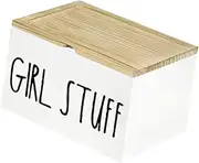 JISADER Tampon Holder for Bathroom Pad Storage Container Farmhouse for Bathroom Accessories Wooden Rustic Wooden Storage Bin, White