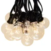 G40 Clear Outdoor Deck Globe String Lights with Black Wire. 10’, 25’, 50’, 100’