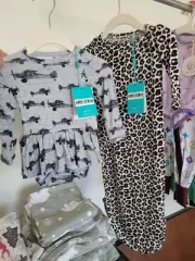 2-Posh peanut bamboo leopard print gown size 0-3M Airplane Long Sleeve Peplum On