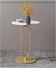 Modern Round Side Table White End Table w/Marble Top and Gold Metal Frame 16 Inch Small Coffee Table Sofa Beside Table Display Decor for Living Room Balcony Bedroom