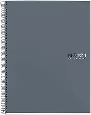 Miquelrius - Notebook A5-80 sheets 90 g - Grid 5 x 5 mm - 1 color stripe - Plasticized hardcover - Graphite color