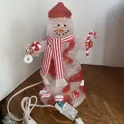 Acrylic Snowman Candy Cane Lamp New With Box Light Bulb Included. Holiday 10.5”