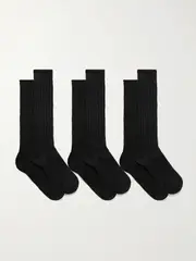 [Skin] Skin - Set Of Three Ribbed Stretch-organic Cotton And Cashmere-blend Socks - Black - One size One size Black