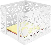 TOCCOOL Note Cube Holder for Desk, Post Memo Box Carving Design, Metal Stationery Paper Organizer, Strong and Durable Enough for Home, School, Office Supplies. (White, 10 x 10cm)