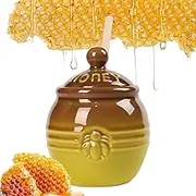 wiroouia Honey Dispenser - Ceramic Honey Jar With Lids Retro Bee Decor With Wooden Stirring Stick, Honey Table Dispenser, Ceramic Retro Honey Container For Kitchen Storage