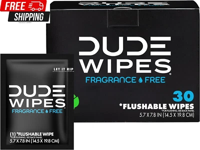 DUDE Wipes Flushable Wet Wipes 30 Wipes, Individually Wrapped for Travel, Unscen