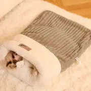 Cat Bed Cave Sleeping Bag Semi-Enclosed Pet Sleeping Bed Three-Layer Pad Sack