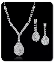 Jewelry Set Collier Necklace Ear Studs Crystal Bridal Droplet