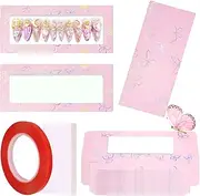 HLQHXWHZT 35 Pcs Empty Press on Nails Packaging Box Set 35 Pcs White Background Papers and 1 Double Sided Tape, Empty Nail Package Box Set for Press on Nail Business (Pink)…