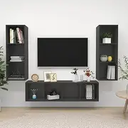3 Piece Floating TV Cabinet Set, Grey Engineered Wood, Wall Mounted Entertainment Storage Unit for Living Room Media Console