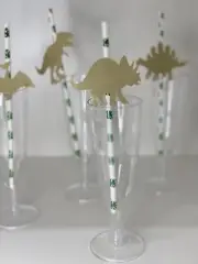 24 Custom Foil Paper Straws Party Decor Dinosaur Safari Animals Rustic Birthday