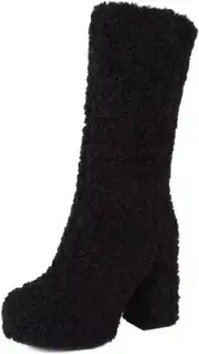 KISSASA Mid Calf Fluffy Furry Boots Warm Platform Chunky High Heel Pull On...