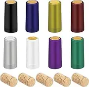 Glarks 190Pcs PVC Heat Shrink Capsules and Wine Corks Kit, 8 Colors Wine Shrink Wrap and 30Pcs Natural Wine Corks Wine Bottle Straight Stoppers for Wine Bottlers Ornament Making Crafts