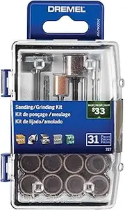 Dremel 727-01 Sanding & Grinding Rotary Tool Accessory Kit with Case, 31-Piece – Includes Grinding Stones, Sanding Bands, Cut-Off Wheel and Mandrel